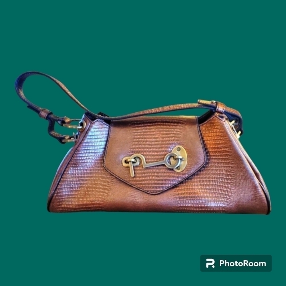 Vtg CHARLIE LAPSON Metallic Copper Brown Baguette Satchel Bag